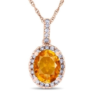Citrine and Halo Diamond Pendant Necklace in 14k Rose Gold 2.00ct - All