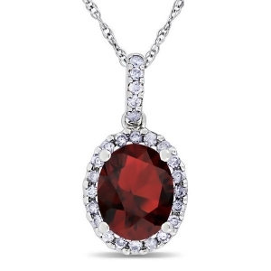 Garnet and Halo Diamond Pendant Necklace in 14k White Gold 2.34ct - All