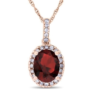 Garnet and Halo Diamond Pendant Necklace in 14k Rose Gold 2.34ct - All