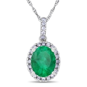 Emerald and Halo Diamond Pendant Necklace in 14k White Gold 2.14ct - All