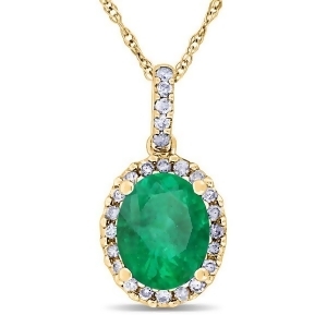 Emerald and Halo Diamond Pendant Necklace in 14k Yellow Gold 2.14ct - All