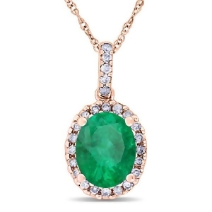 Emerald and Halo Diamond Pendant Necklace in 14k Rose Gold 2.14ct - All