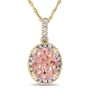 Morganite and Halo Diamond Pendant Necklace in 14k Yellow Gold 2.84ct - All