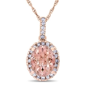 Morganite and Halo Diamond Pendant Necklace in 14k Rose Gold 2.84ct - All