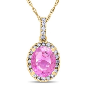 Pink Sapphire and Halo Diamond Pendant Necklace in 14k Yellow Gold 2.44ct - All
