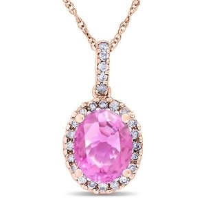 Pink Sapphire and Halo Diamond Pendant Necklace in 14k Rose Gold 2.44ct - All