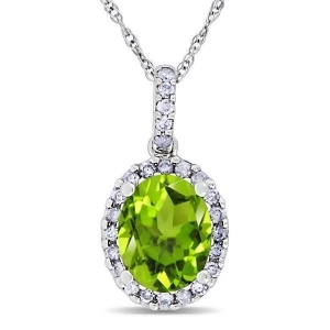 Peridot and Halo Diamond Pendant Necklace in 14k White Gold 2.24ct - All