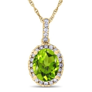 Peridot and Halo Diamond Pendant Necklace in 14k Yellow Gold 2.24ct - All