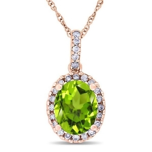 Peridot and Halo Diamond Pendant Necklace in 14k Rose Gold 2.24ct - All