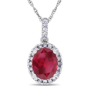 Ruby and Halo Diamond Pendant Necklace in 14k White Gold 2.44ct - All