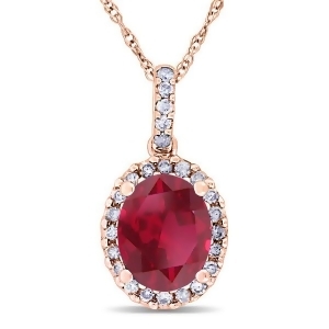 Ruby and Halo Diamond Pendant Necklace in 14k Rose Gold 2.44ct - All