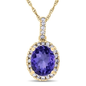 Tanzanite and Halo Diamond Pendant Necklace in 14k Yellow Gold 2.44ct - All