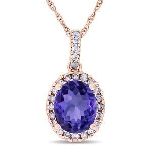Tanzanite and Halo Diamond Pendant Necklace in 14k Rose Gold 2.44ct - All