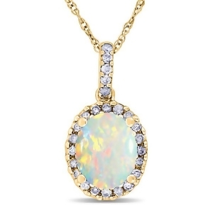Opal and Halo Diamond Pendant Necklace in 14k Yellow Gold 1.34ct - All