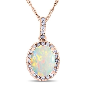 Opal and Halo Diamond Pendant Necklace in 14k Rose Gold 1.34ct - All