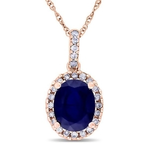 Blue Sapphire and Halo Diamond Pendant Necklace in 14k Rose Gold 2.90ct - All