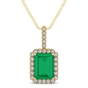 Diamond and Emerald Cut Emerald Halo Pendant Necklace 14k Yellow Gold 4.25ct - All