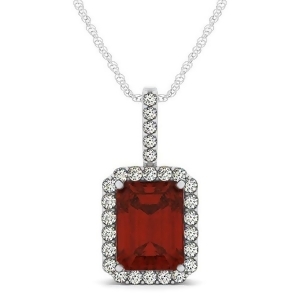 Diamond and Emerald Cut Garnet Halo Pendant Necklace 14k White Gold 4.25ct - All