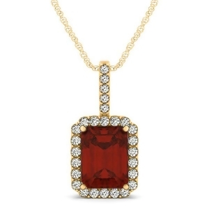 Diamond and Emerald Cut Garnet Halo Pendant Necklace 14k Yellow Gold 4.25ct - All