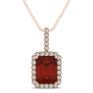 Diamond and Emerald Cut Garnet Halo Pendant Necklace 14k Rose Gold 4.25ct - All