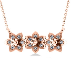 Triple Flower Diamond Pendant Necklace 14k Rose Gold 0.18ct - All