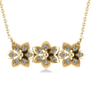 Triple Flower Diamond Pendant Necklace 14k Yellow Gold 0.18ct - All