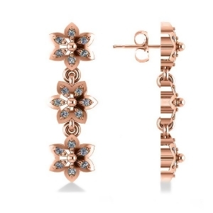 Diamond Triple Flower Dangle Earrings 14k Rose Gold 0.36ct - All