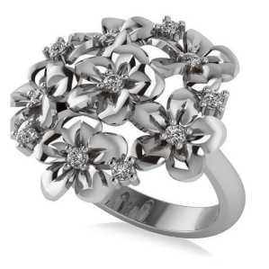 Diamond Accented Flower Bouquet Fashion Ring 14k White Gold 0.22ct - All