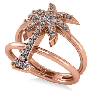 Diamond Palm Tree Double Band Fashion Ring 14k Rose Gold 0.35ct - All