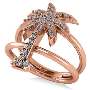 Diamond Palm Tree Double Band Fashion Ring 14k Rose Gold 0.35ct - All