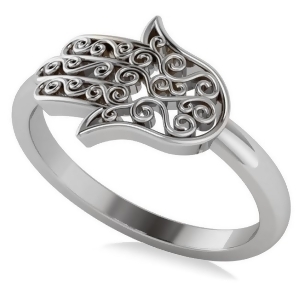 Hand of God Hamsa Swirl Design Spiritual Fashion Ring 14k White Gold - All