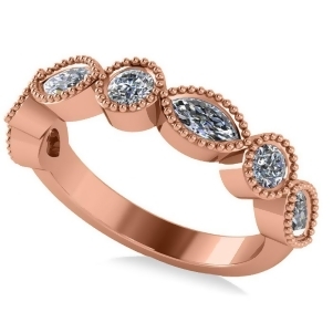 Marquise and Round Diamond Milgrain Edged Band 14k Rose Gold 0.90ct - All