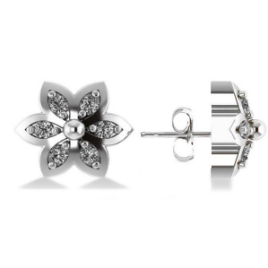 Diamond Accented Flower Stud Earrings 14k White Gold 0.12ct - All