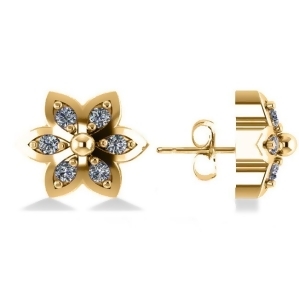 Diamond Accented Flower Stud Earrings 14k Yellow Gold 0.12ct - All