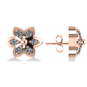 Diamond Accented Flower Stud Earrings 14k Rose Gold 0.12ct - All
