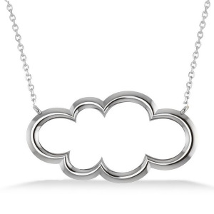 Cloud Outline Pendant Necklace 14k White Gold - All