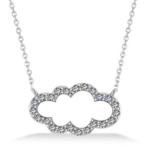 Cloud Outline Diamond Pendant Necklace 14k White Gold 0.23ct - All