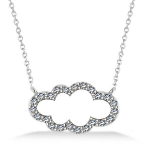 Cloud Outline Diamond Pendant Necklace 14k White Gold 0.23ct - All