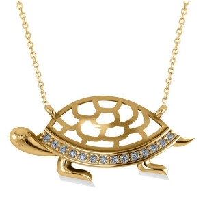 Turtle Diamond Accented Pendant Necklace 14k Yellow Gold 0.14ct - All