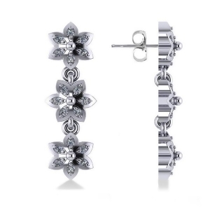 Diamond Triple Flower Dangle Earrings 14k White Gold 0.36ct - All