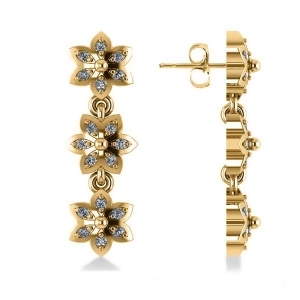 Diamond Triple Flower Dangle Earrings 14k Yellow Gold 0.36ct - All