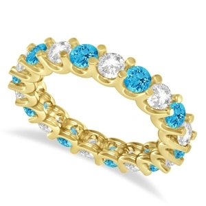 Diamond and Blue Topaz Eternity Wedding Band 14k Yellow Gold 2.40ct - All