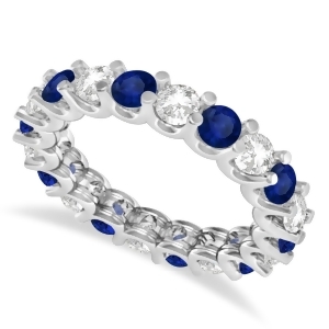 Diamond and Blue Sapphire Eternity Wedding Band 14k White Gold 2.40ct - All
