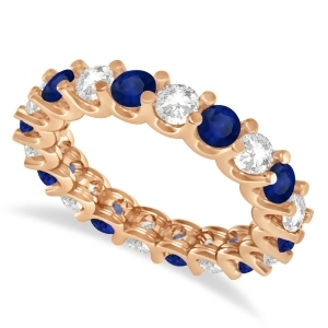 Diamond and Blue Sapphire Eternity Wedding Band 14k Rose Gold 2.40ct - All