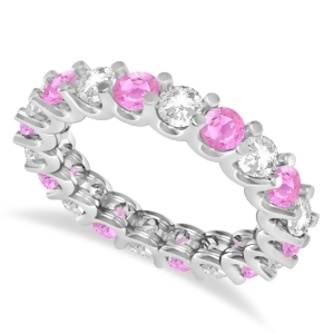 Diamond and Pink Sapphire Eternity Wedding Band 14k White Gold 2.40ct - All