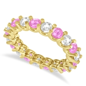 Diamond and Pink Sapphire Eternity Wedding Band 14k Yellow Gold 2.40ct - All
