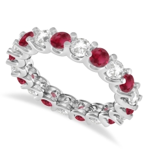 Diamond and Ruby Eternity Wedding Band 14k White Gold 2.40ct - All
