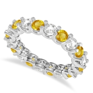 Diamond and Yellow Sapphire Eternity Wedding Band 14k White Gold 2.40ct - All