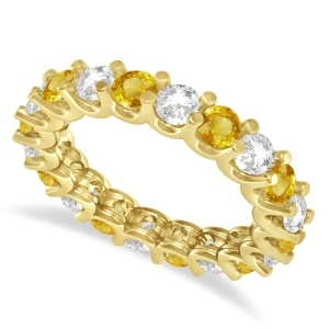 Diamond and Yellow Sapphire Eternity Wedding Band 14k Yellow Gold 2.40ct - All