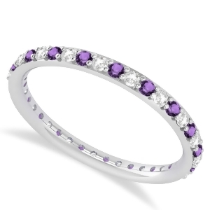 Diamond and Amethyst Eternity Wedding Band 14k White Gold 0.57ct - All